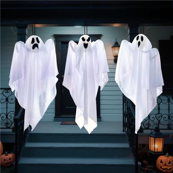 3 Pack Halloween Party Decoration 27.5" Hanging Ghosts, Cute Flying Ghost - Picture 7 of 8